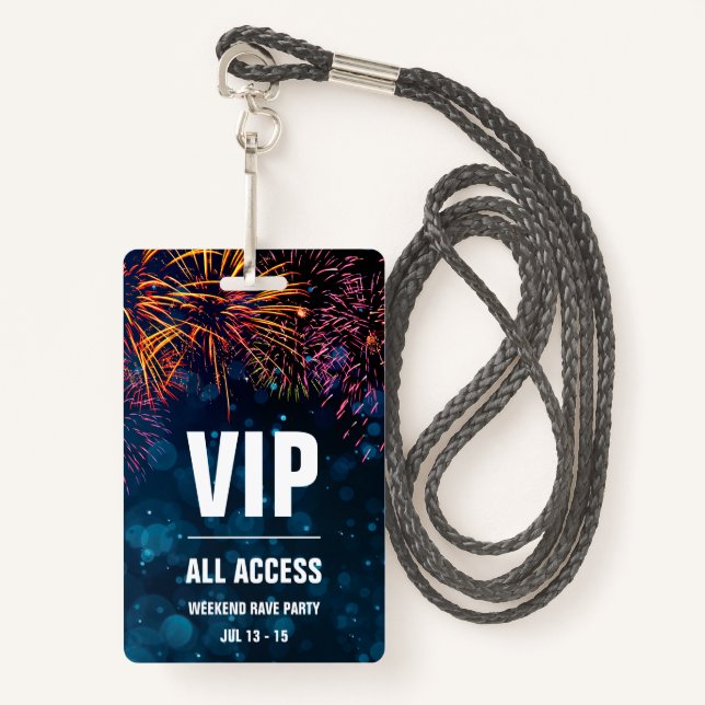 Crachá VIP All Access Event Pass | Fogos de artifício Fin (Frente com cordão)