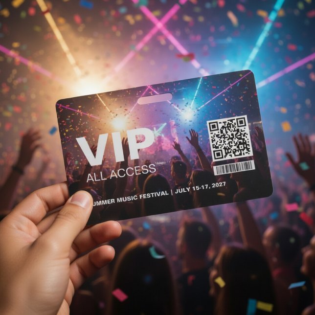 Crachá VIP All Access Pass Badge Template with QR Code  (Criador carregado)