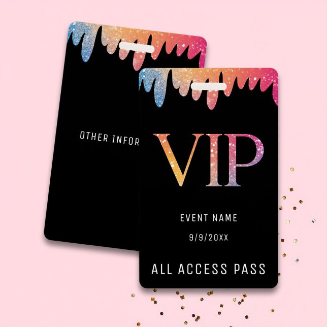 Crachá VIP All Access Pass Black Modern Glitter (Criador carregado)