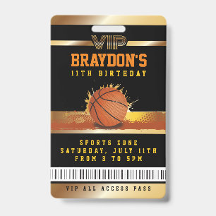 Crachá VIP Basbol Birthday - acesso Dourado