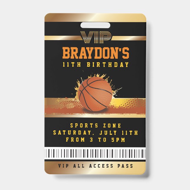 Crachá VIP Basbol Birthday - acesso Dourado (Frente)