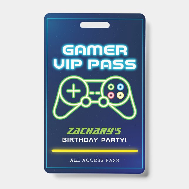 Crachá VIP da Festa de Arcade de Video Game Neon (Frente)