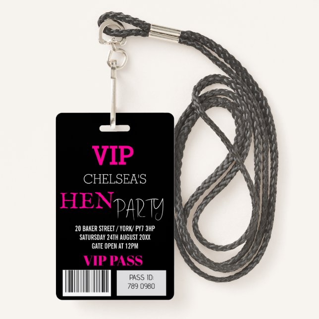 Crachá VIP de Acesso ao Festival de Hen Personalizado (Frente com cordão)