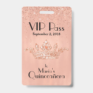 Crachá VIP de Coroa Rose Gold Quinceañera