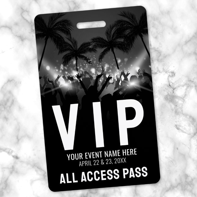 Crachá VIP de Evento Branco Preto de Todos os Acessos (All Access Pass Black White Event VIP Badge )