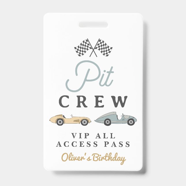 Crachá VIP de Festa de aniversário de Carros de Raça MAVE (Frente)