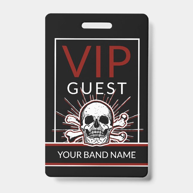 Crachá VIP Nome Personalizado Caveira de Rock Back (Frente)