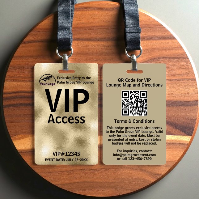 Crachá VIP Pass | Código QR de folha ouro personal (Criador carregado)
