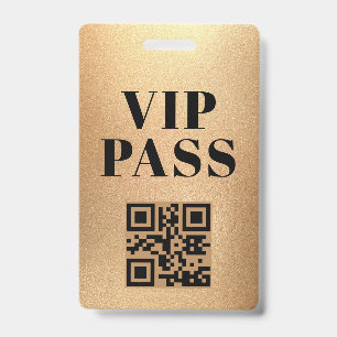 Crachá vip pass qr code minimalista de ouro moderno