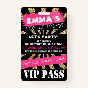 Crachá VIP Rosa e Dourado Qualquer Palavra Personalizada