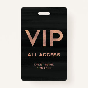 Crachá VIP  Rosa moderno Faux Dourado em Black All Access