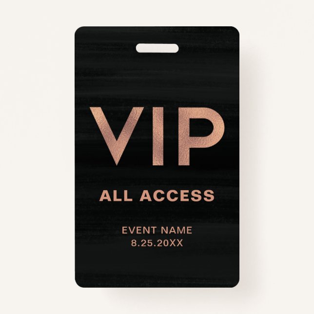 Crachá VIP| Rosa moderno Faux Dourado em Black All Access (Frente)