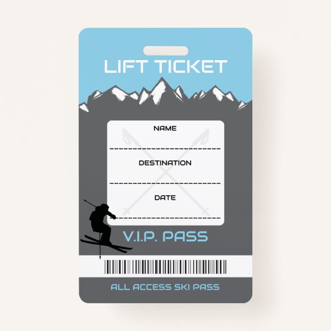 Crachá VIP SKI LIFT TICKET Escort Gift Seating Card (Frente)