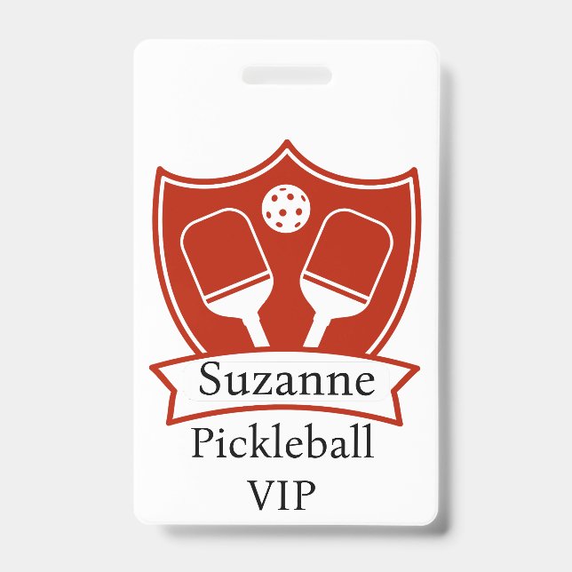 Crachá VIP Vermelho de Pickleball Personalizado (Frente)