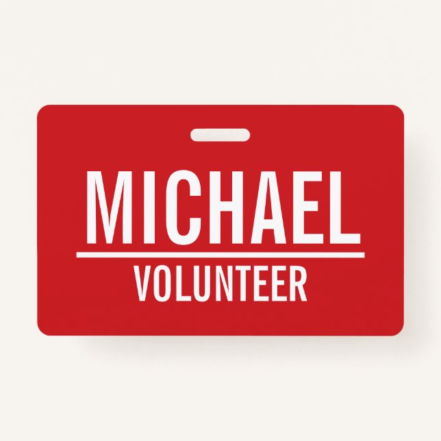 Crachá voluntário do vermelho com nome feito sob (Frente)