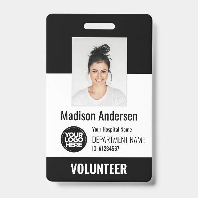 Crachá Volunteer Photo ID Badges with Clip or Lanyard (Front)