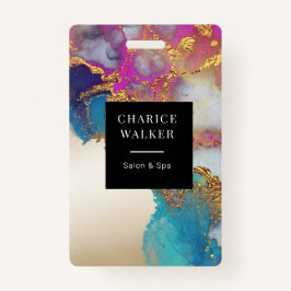 Crachá watercolor faux gold foil gold salon monograma nom