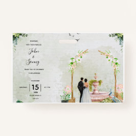 Crachá Whimsical Floral Garden Wedding Invitation – Elega
