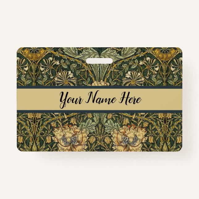 Crachá William Morris Honeysuckle Green Floral (Frente)