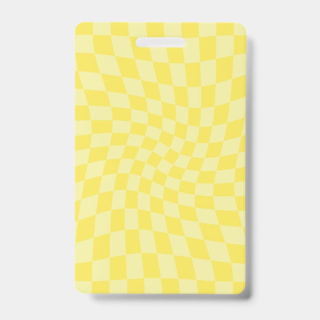 Crachá Xadrez Distorcido Amarelo Limão Pastel Retro   (Frente)
