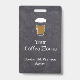 Crachá Xícara na Loja de Café Chalkboard Funcionária