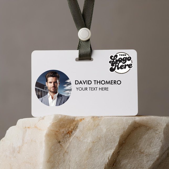 Crachá Your Logo Here Company Business QR Code Photo Name (your logo here name tags badges  business corporate small business customer service first last name)