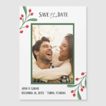 Cranberry Photo Holiday Save the Date Invitation 