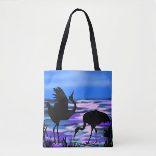 Crane Birds Tote Bag Sunset Lake