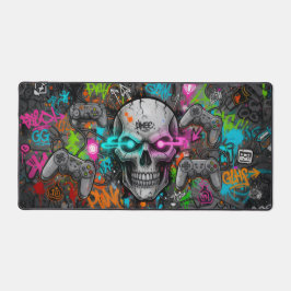 Crâne Cyber-Graffiti et Manettes Néon (tapis souri