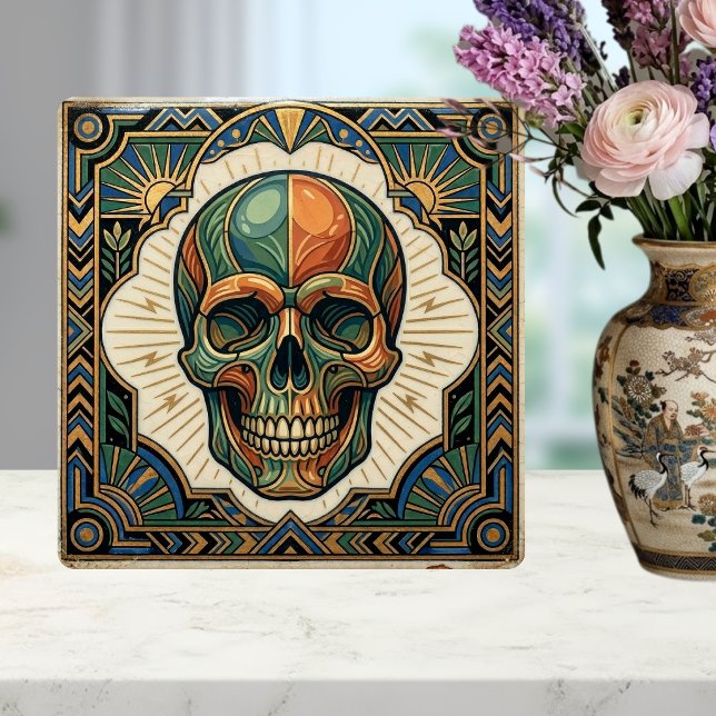 Crânio Art Déco Esmeralda Verde Laranja Dourado Ce (Criador carregado)