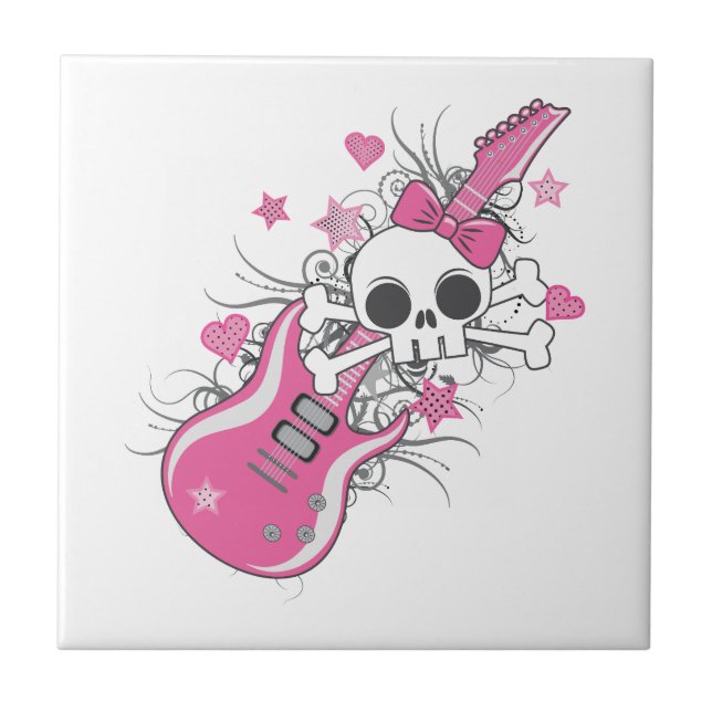 Crânio bonito com violão rosa (Frente)