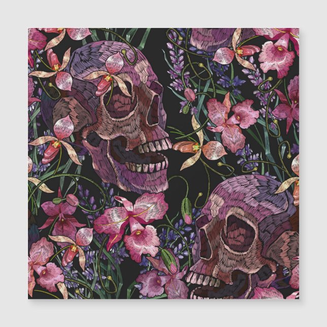 Crânio bordado: Padrão Orquídeo Gótico (Frente)