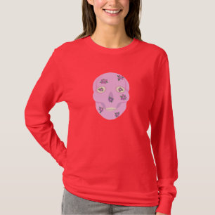 Crânio cor-de-rosa com Camisetas de flores roxas