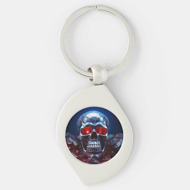 Crânio de cristal com Chaveiro de metal vermelho r (Frente)