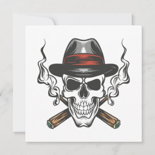 crânio de gângster com chapéu fedora