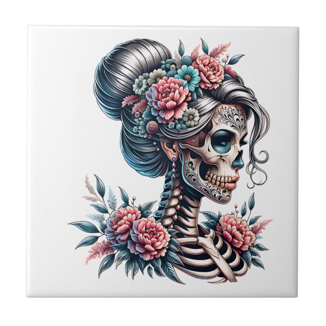 Cranio de Mulher Dia Dos Mortos Esqueleto (Frente)