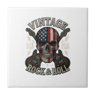 Cranio de Rock Vintage Bandeira Americana Guitarra