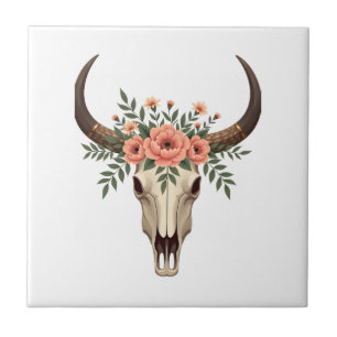 Crânio de Touro Floral Vintage Boho Ocidental Botâ