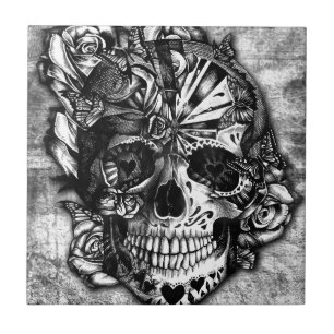 Crânio do açúcar dos doces do Grunge em preto e