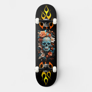 Crânio e flores, fogo, velocidade, skate