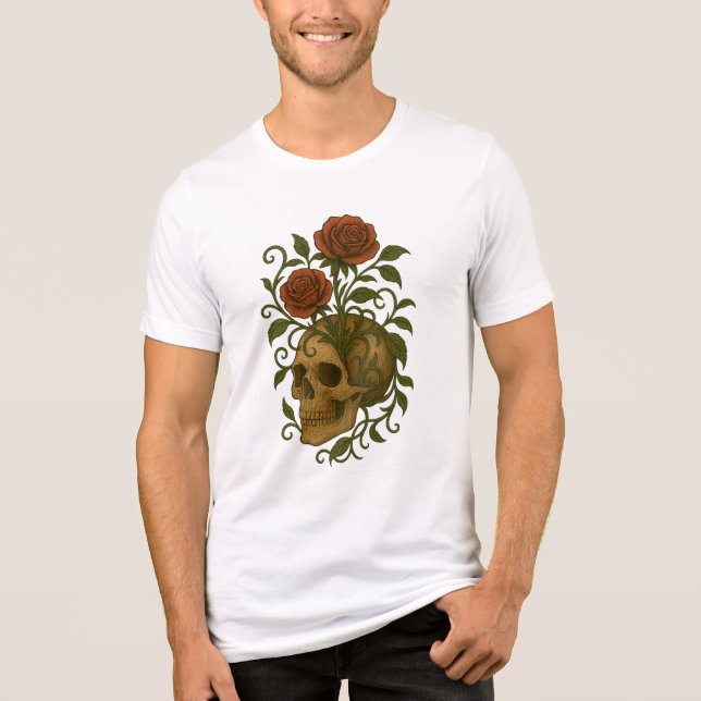 Cranio e Rosas Arte de Halloween de Beleza Assombr (Frente)