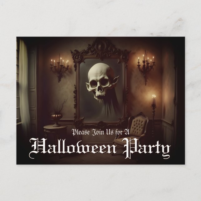 Crânio em Convite de Halloween de Pintura Assombra (Frente)