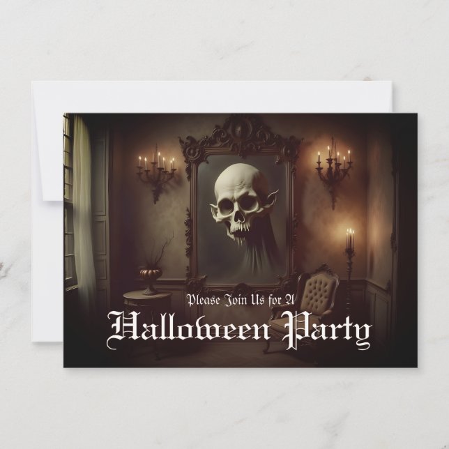 Crânio em Convite de Halloween de Pintura Assombra (Frente)