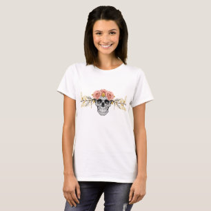 Crânio Floral Camiseta Personalizada Elegante Gó