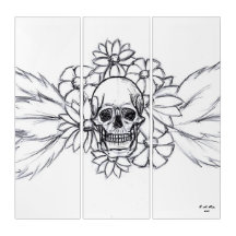 crânio gótico com flores e morte branca