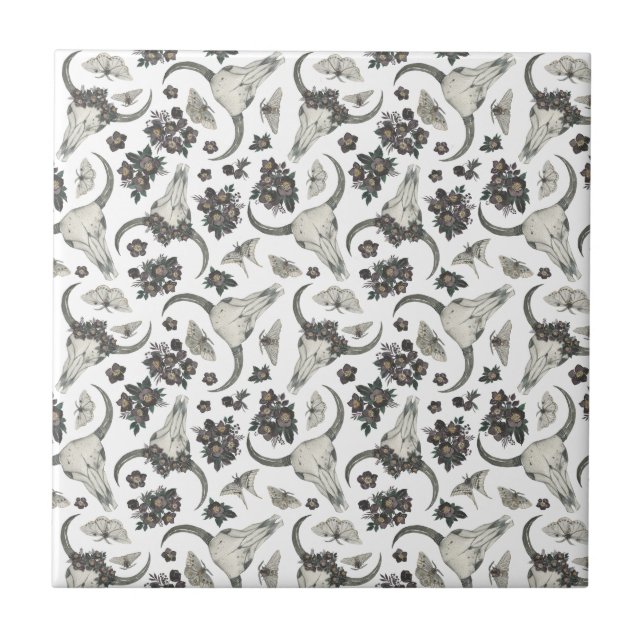 Crânio Gótico De Animais Com Padrão De Flores (Frente)