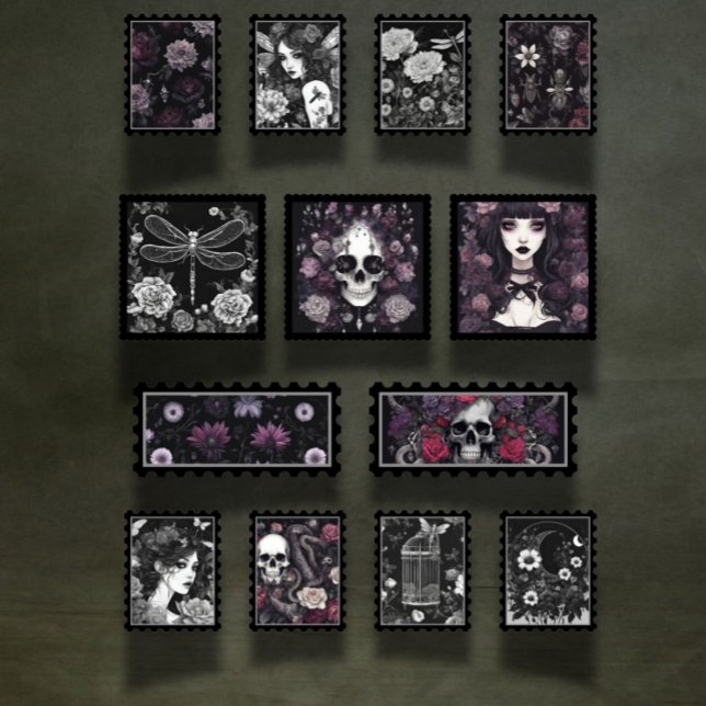 Crânio gótico e Insetos Scrapbook Ephemera carimbo (Criador carregado)