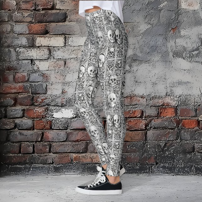 Crânio Gótico e Leggings do Dia das Bruxas (Gothic Skulls & Stone Halloween Leggings)