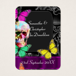 Crânio gótico e obrigado de casamento preto.