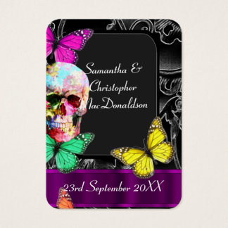 Crânio gótico e obrigado de casamento preto.